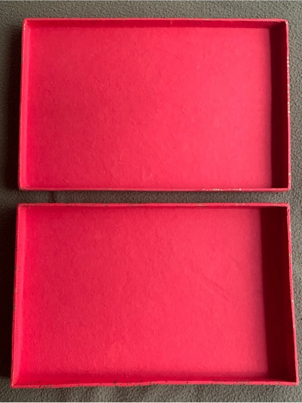 Decorative gift boxes and bag. 4 boxes, 1 bag. Red, gold, cream.